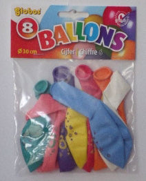 Ballonnen cijfer 6 no. 12 eenzijdig 5 zakjes met 8 stuks - ToyRunner