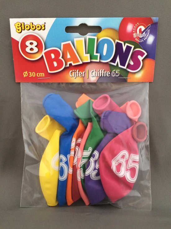 Ballonnen cijfer 65 no. 12 eenzijdig 5 zakjes met 8 stuk - ToyRunner