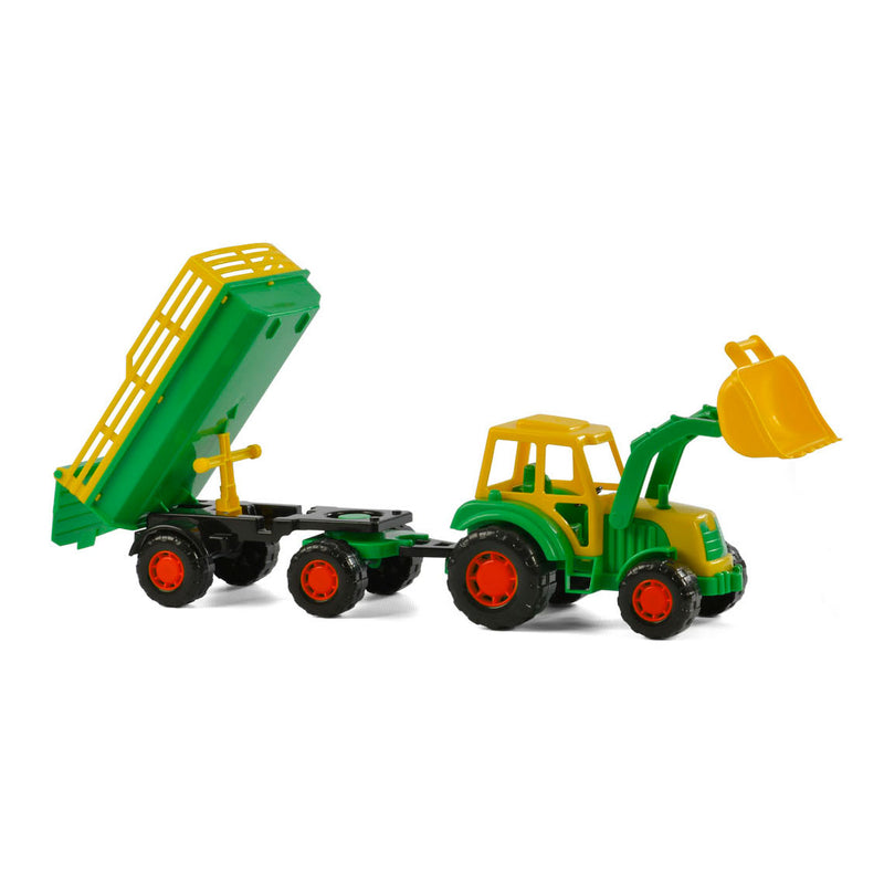 Polesie Tractor met Voorlader en Aanhanger Groen - ToyRunner
