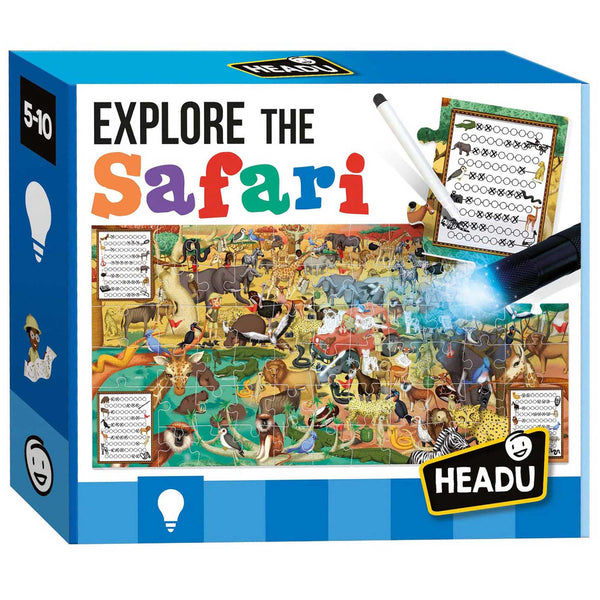 Headu Puzzel Spel Ontdekken Safari met Zaklamp, 70st. (EN) - ToyRunner