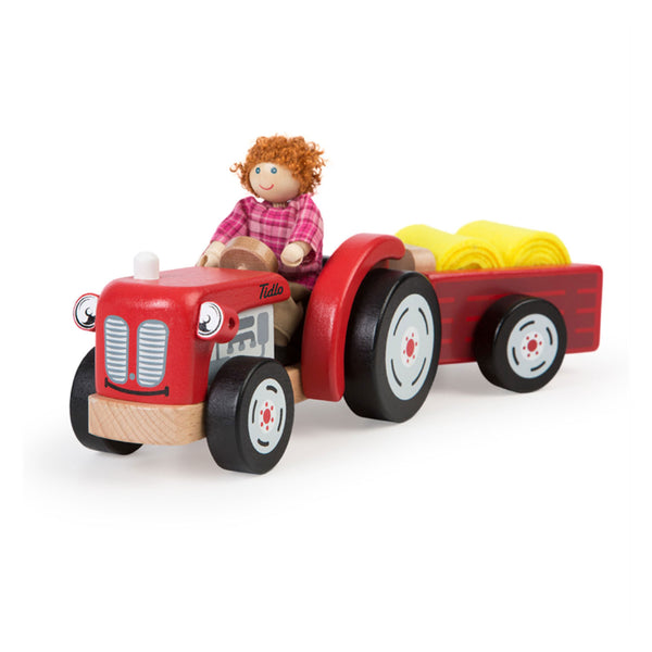 Houten Tractor met Trailer en Speelfiguur - ToyRunner