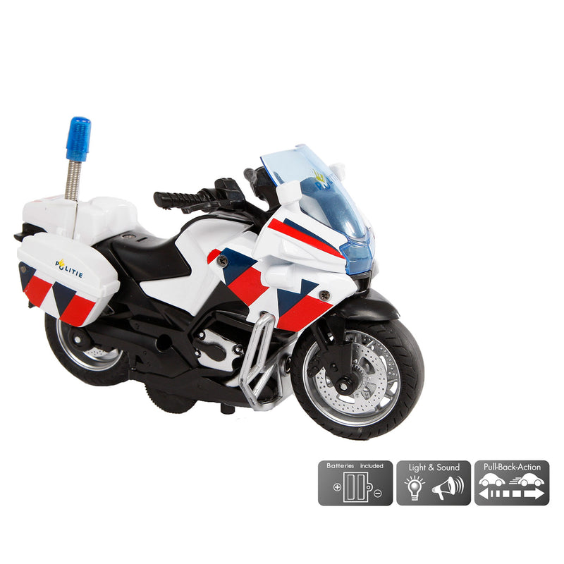 politiemotor NL pull-back jongens 13 cm wit/zwart - ToyRunner