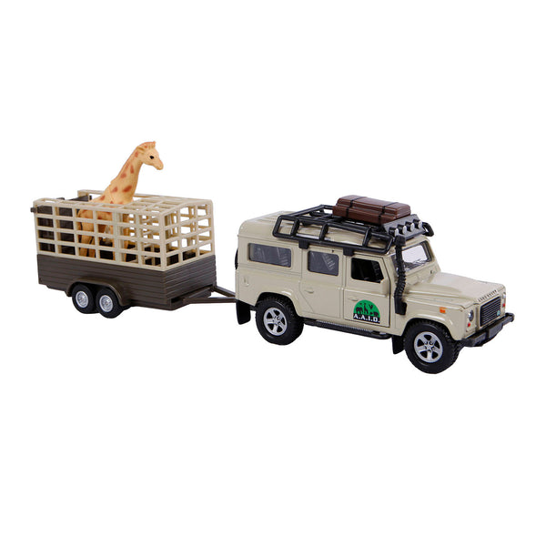 Kids Globe Die-cast Land Rover met Giraffe-trailer, 29cm - ToyRunner