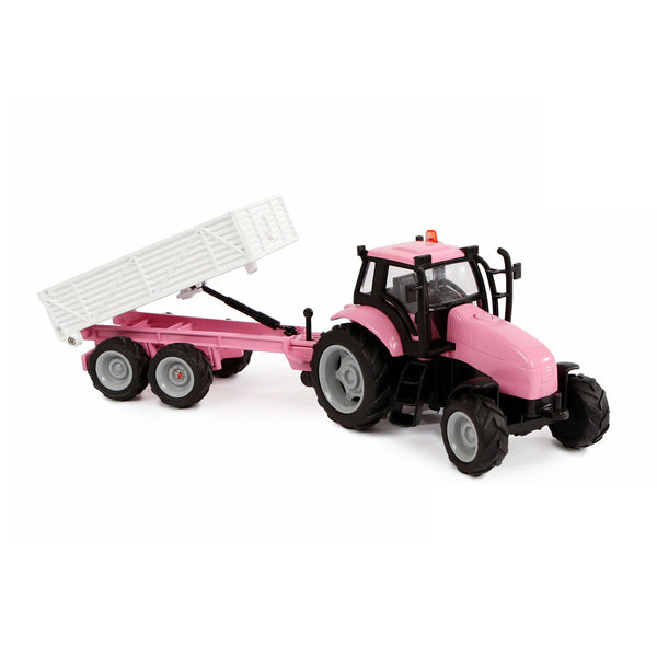 Auto pb Kids Globe tractor roze met aanhanger + licht/geluid - 25 cm - Speelgoedauto Kids Globe - ToyRunner