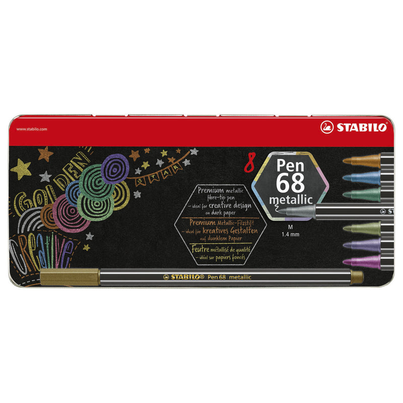 Viltstiften Stabilo Pen 68 Metallic Metalen Etui - 8 stuks - Viltstift Stabilo - ToyRunner
