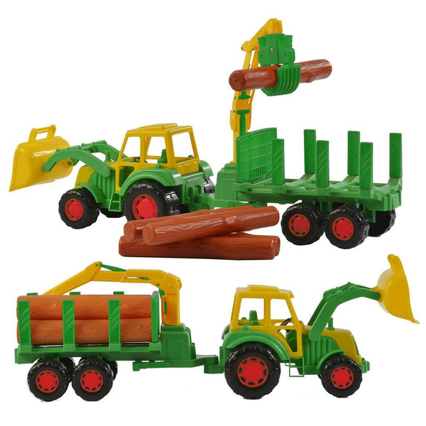 tractor Kevin met aanhanger en laadkraan groen/geel - ToyRunner