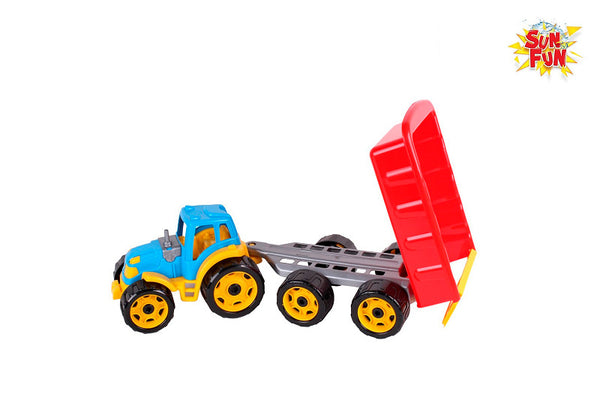 Sun Fun tractor met aanhanger 52,5x19x16,5cm blauw rood - ToyRunner