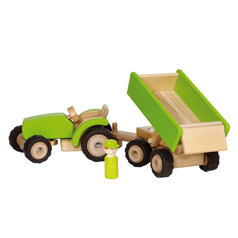 Houten Tractor Groen met Aanhanger - ToyRunner