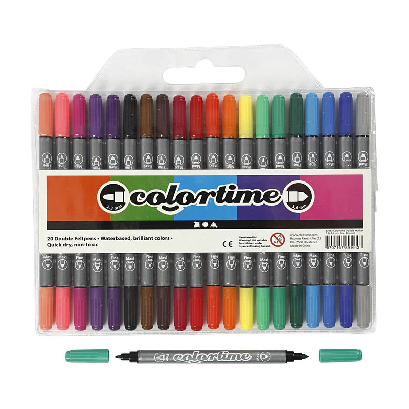 Dubbelzijdige Stiften - Basiskleuren, 20st. - ToyRunner