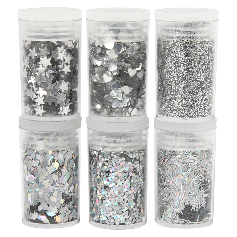 Glitter en Pailletten Zilver, 6x5gr - ToyRunner