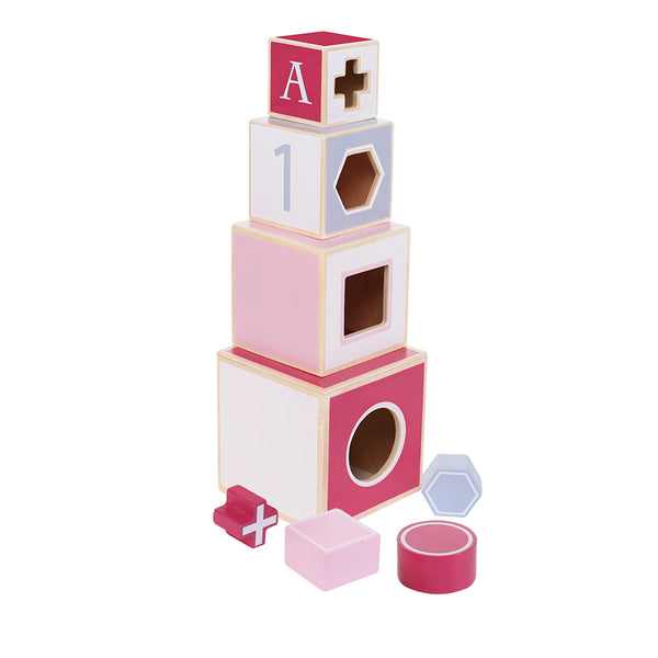 Jipy Houten Stapeltoren + 4 Blokken Roze - ToyRunner