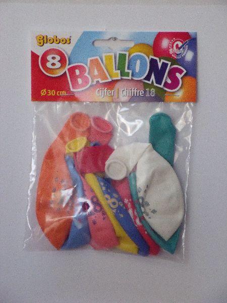 Ballonnen cijfer 18 no. 12 eenzijdig 5 zakjes met 8 stuks - ToyRunner
