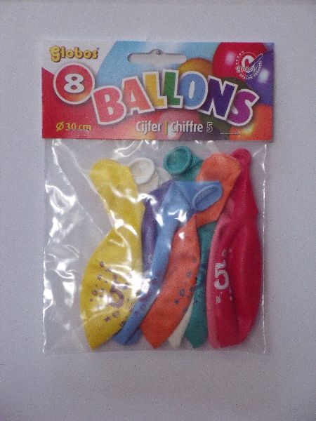 8 x Cijferballonnen Nr. 5 - ToyRunner
