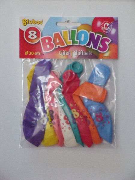 Ballonnen cijfer 8 no. 12 eenzijdig 5 zakjes met 8 stuks - ToyRunner