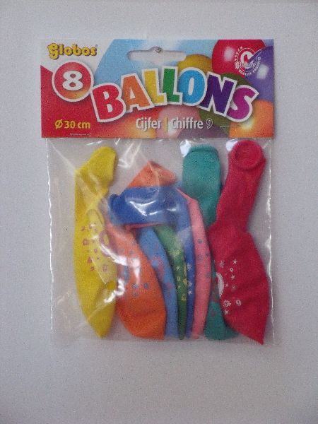 Ballonnen cijfer 9 no. 12 eenzijdig 5 zakjes met 8 stuks - ToyRunner