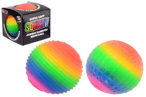 Jumbo neon rainbow bal in open doos met patroon