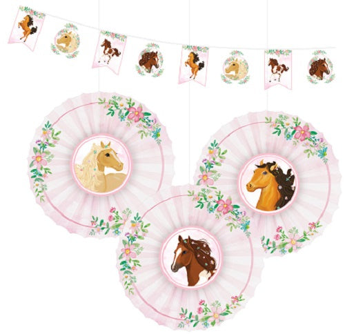 decoratieset Beautiful Horses papier roze/wit 4-delig - ToyRunner