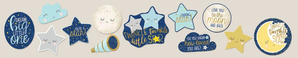 muurdecoratie 'twinkle little star' blauw/grijs 12 stuks - ToyRunner