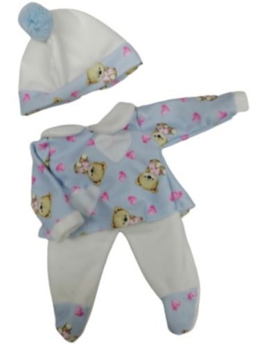 babypopkleding meisjes textiel wit/blauw 3-delig - ToyRunner