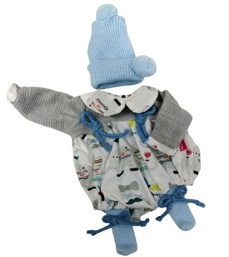 babypoppenkleding meisjes 38 cm textiel blauw/grijs - ToyRunner