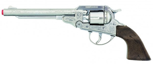 Speelgoed revolver cowboy 8 schots 27,5 cm zilver - ToyRunner
