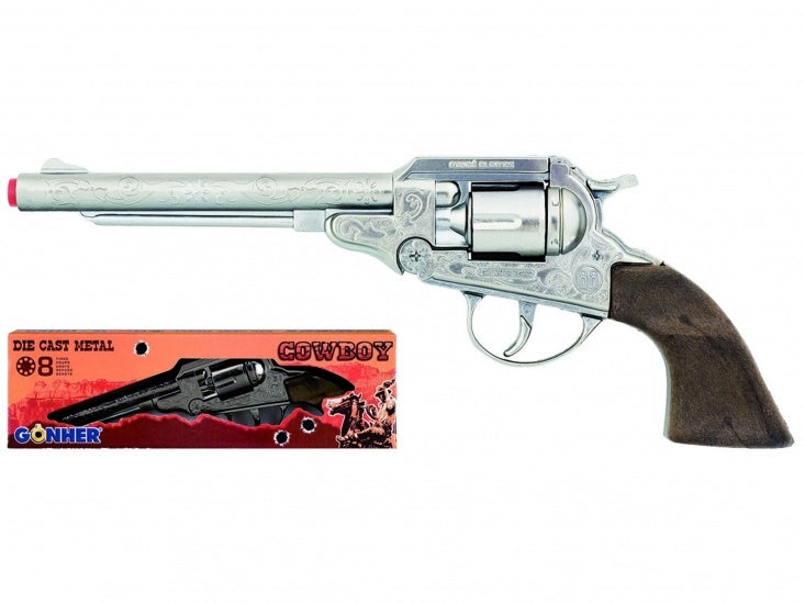 Speelgoed revolver cowboy 8 schots 27,5 cm zilver - ToyRunner