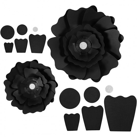 papieren bloemen zwart 15 + 25 cm 2 stuks - ToyRunner