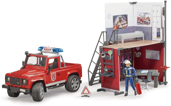 Bworld brandweerkazerne met Land Rover Defender Bruder Speelgoedgebouw Bruder - 62701 - ToyRunner