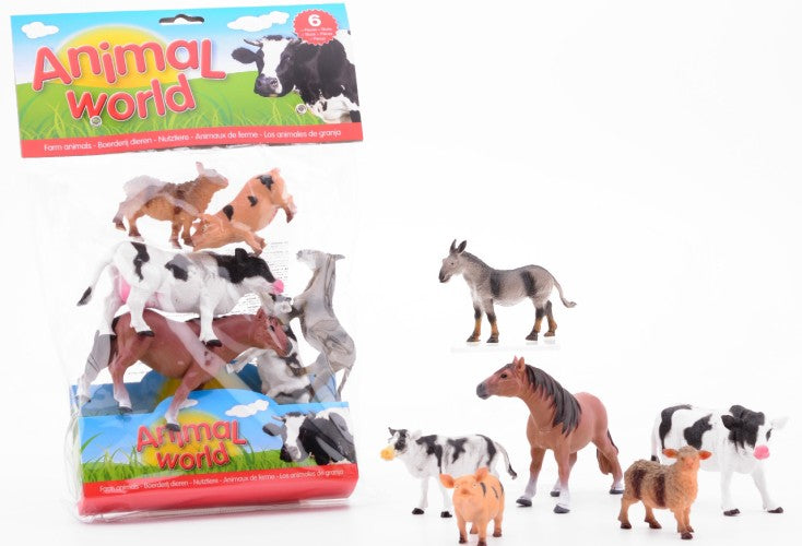 Animal World boerderijdieren 6 stuks in zak - ToyRunner