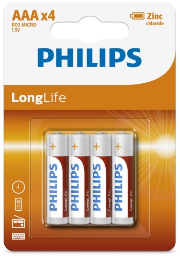 Batterijen Philips Longlife AAA 4 stuks AAA batterij Philips - ToyRunner
