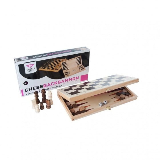 schaak/backgammon opklapbaar 29 cm hout naturel - ToyRunner