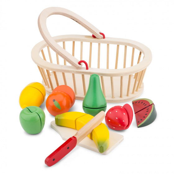 Snijset fruit in mand met snijplank New Classic Toys - 26x16x9 cm - Speelgoedvoedsel New Classic To - ToyRunner